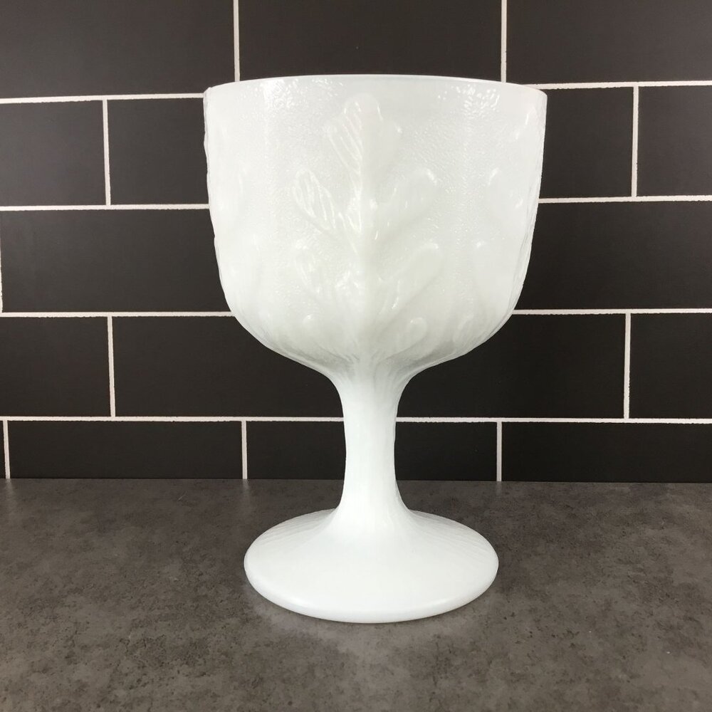 FTD Oak Leaf Milk Glass Pedestal Planter Footed Compote 6 1/4" Tall